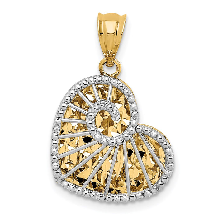 Million Charms 14K Two-Tone Polished & Diamond-Cut Hollow Heart Pendant