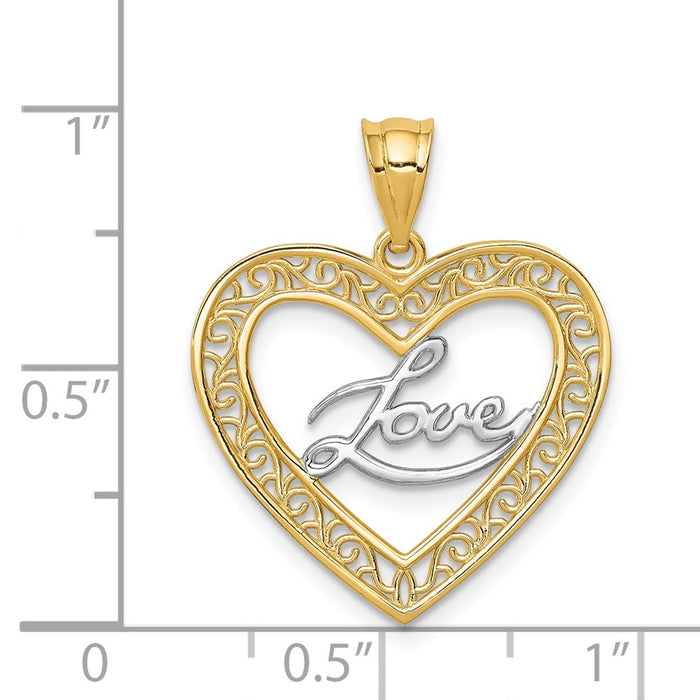 Million Charms 14K Yellow Gold Themed With Rhodium-plated Heart Love Pendant