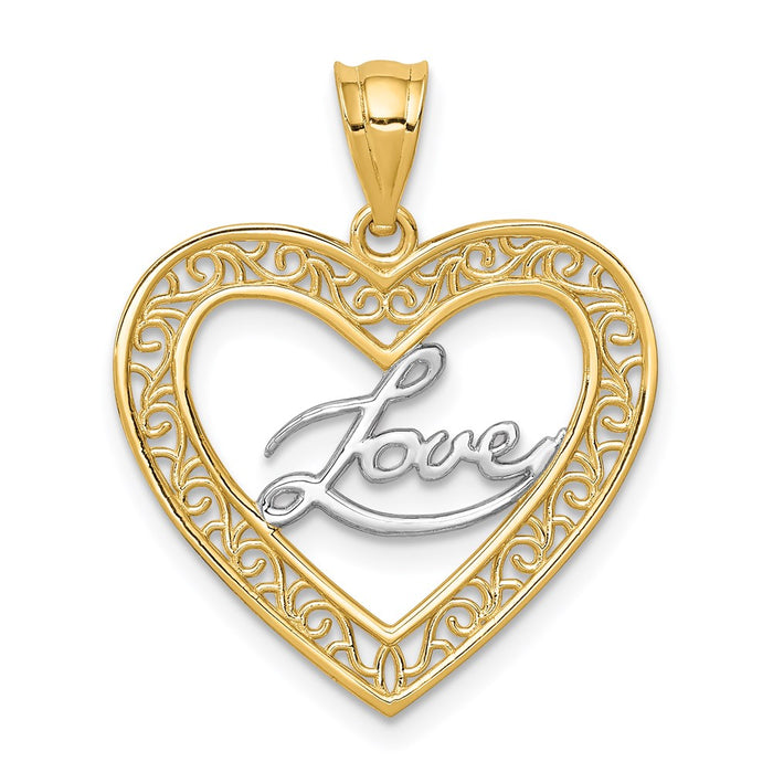 Million Charms 14K Yellow Gold Themed With Rhodium-plated Heart Love Pendant