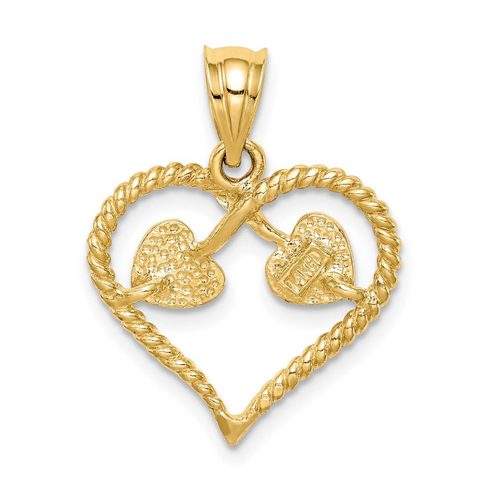 Million Charms 14K Yellow Gold Themed Polished & Twisted Heart Pendant