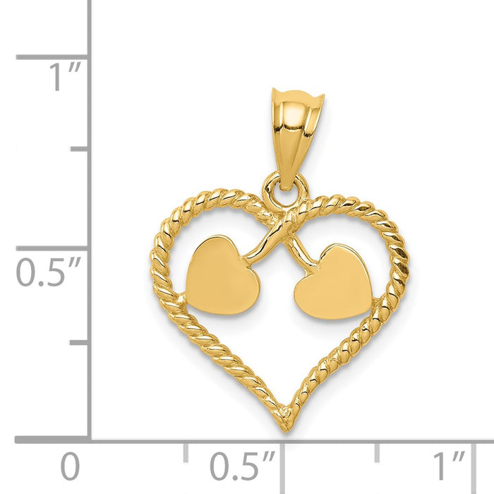 Million Charms 14K Yellow Gold Themed Polished & Twisted Heart Pendant