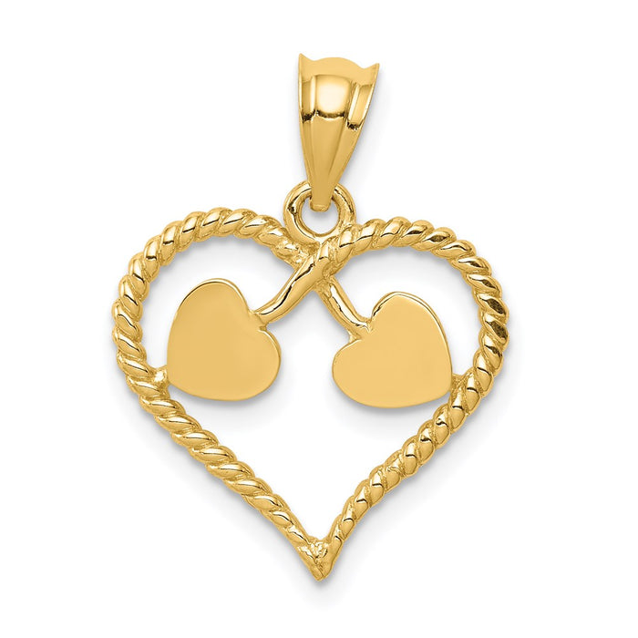 Million Charms 14K Yellow Gold Themed Polished & Twisted Heart Pendant