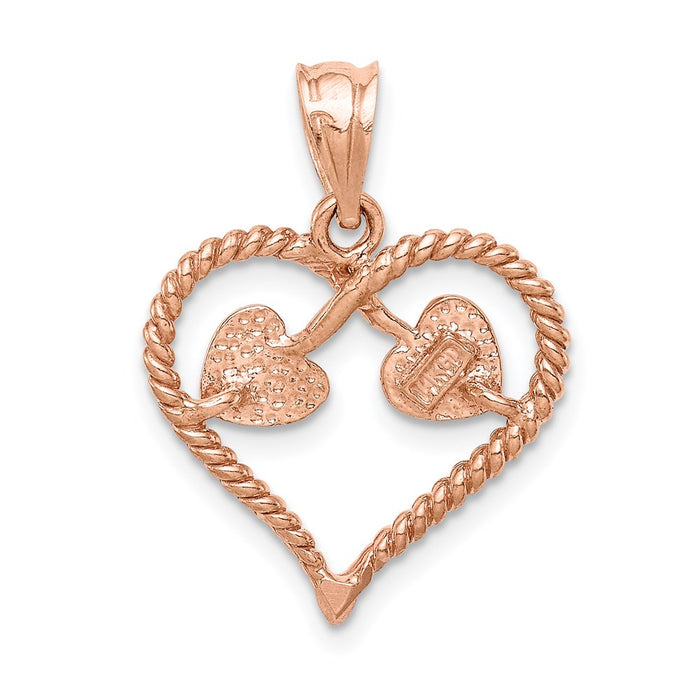 Million Charms 14K Rose Gold Themed Polished & Twisted Heart Pendant