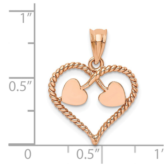 Million Charms 14K Rose Gold Themed Polished & Twisted Heart Pendant