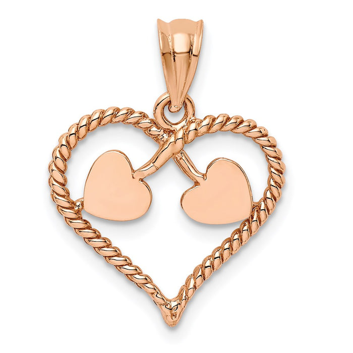 Million Charms 14K Rose Gold Themed Polished & Twisted Heart Pendant