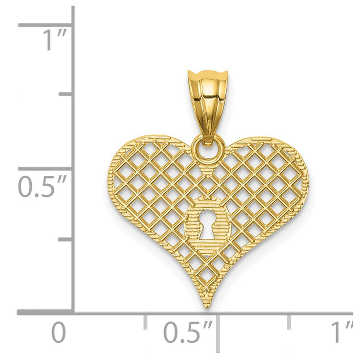 Million Charms 14K Yellow Gold Themed Polished Heart With Key Hole Pendant