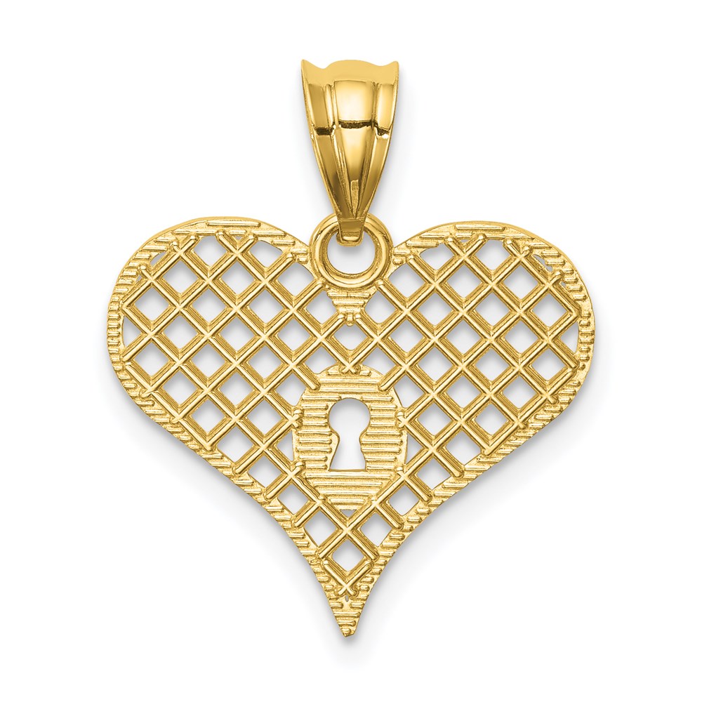Million Charms 14K Yellow Gold Themed Polished Heart With Key Hole Pendant