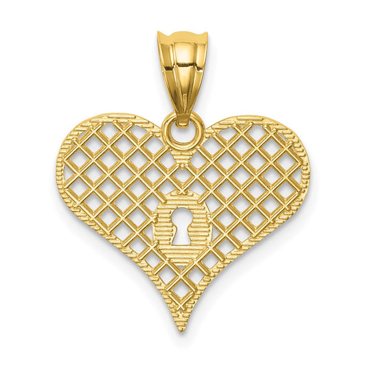 Million Charms 14K Yellow Gold Themed Polished Heart With Key Hole Pendant