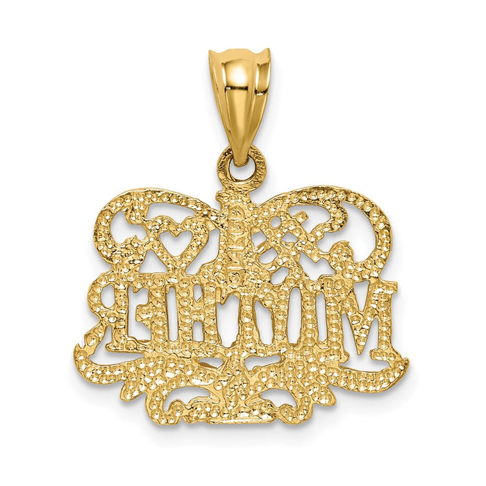 Million Charms 14K Yellow Gold Themed Polished & Textured #1 Mother Pendant