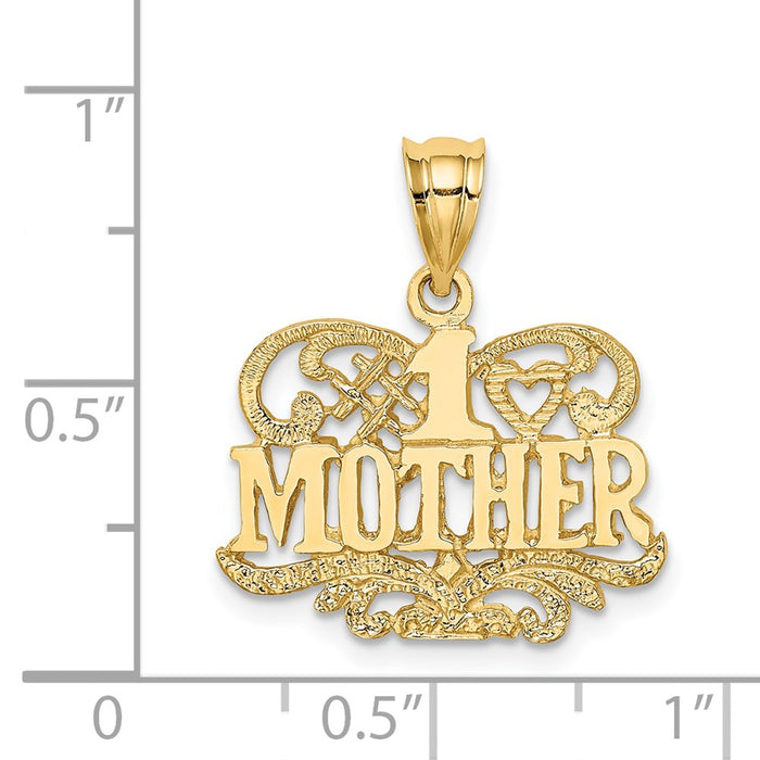 Million Charms 14K Yellow Gold Themed Polished & Textured #1 Mother Pendant