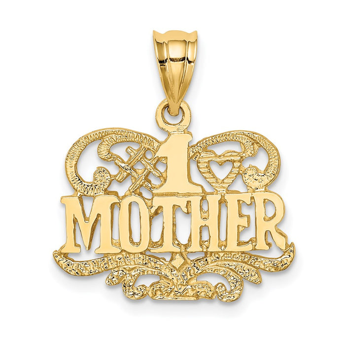 Million Charms 14K Yellow Gold Themed Polished & Textured #1 Mother Pendant
