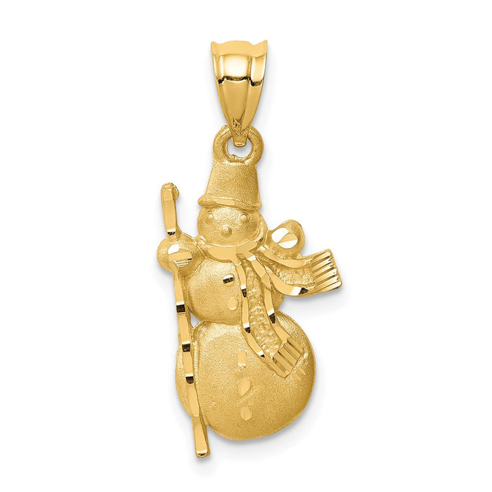 Million Charms 14K Yellow Gold Themed Diamond-Cut Brushed & Polished Snowman Pendant