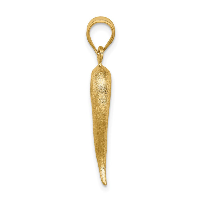 Million Charms 14K Yellow Gold Themed Brushed 3D Italian Horn Pendant