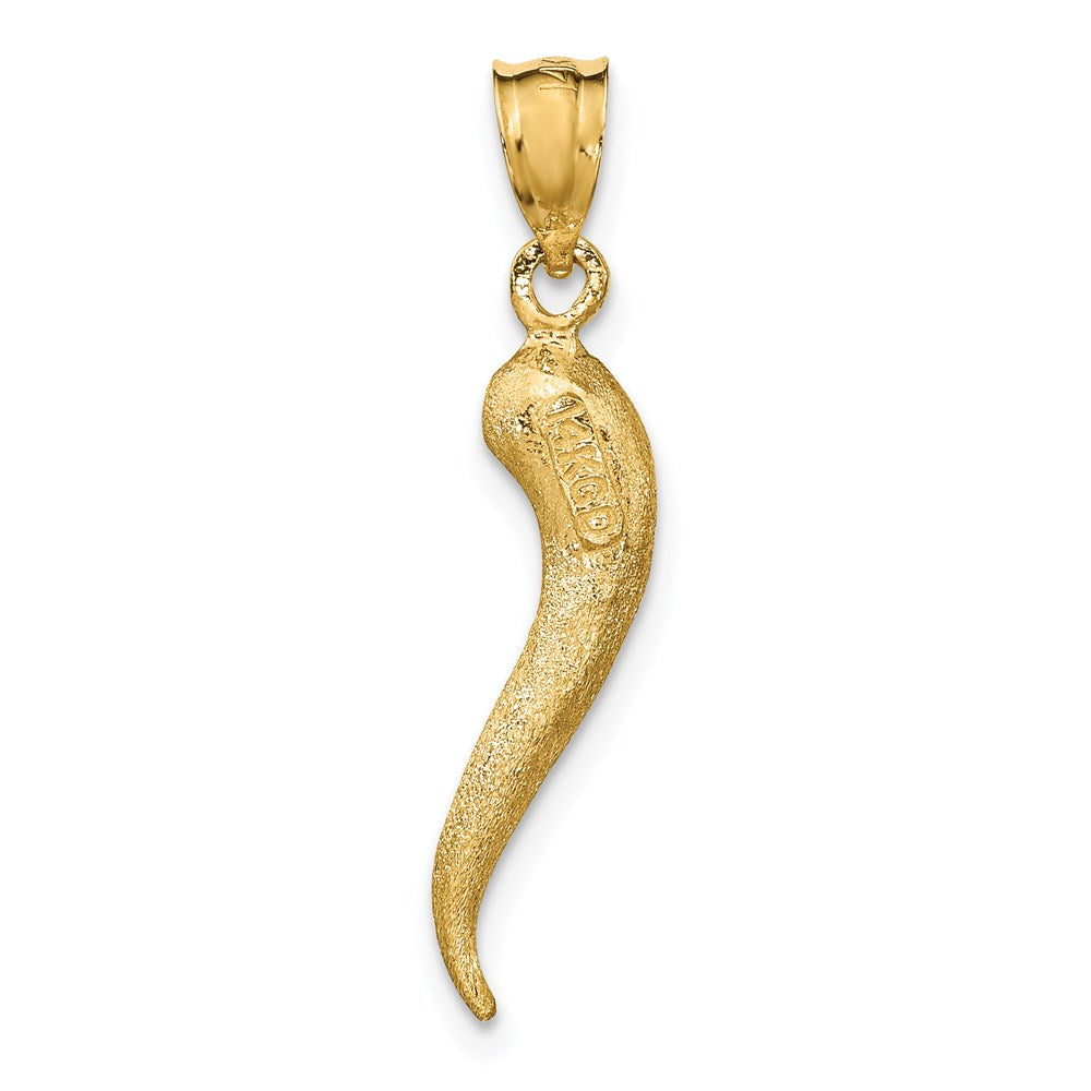 Million Charms 14K Yellow Gold Themed Brushed 3D Italian Horn Pendant