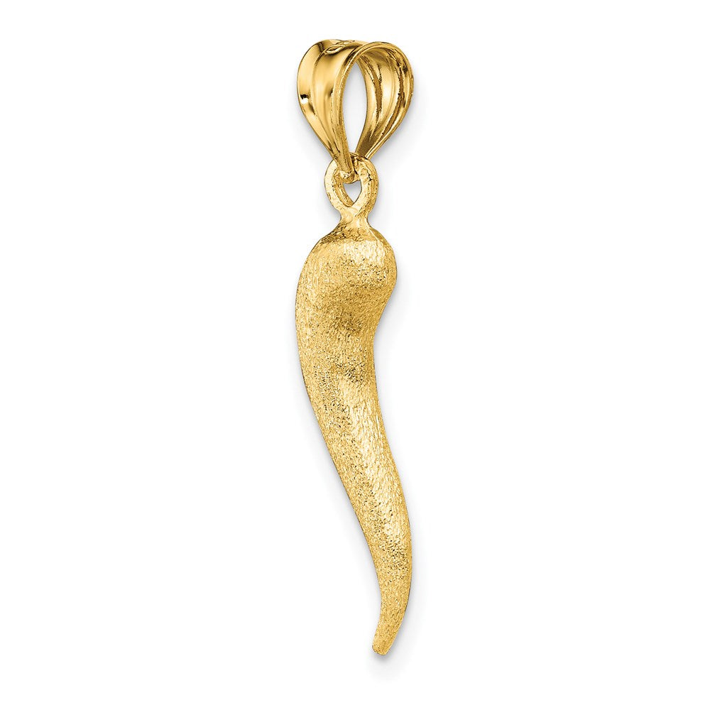 Million Charms 14K Yellow Gold Themed Brushed 3D Italian Horn Pendant