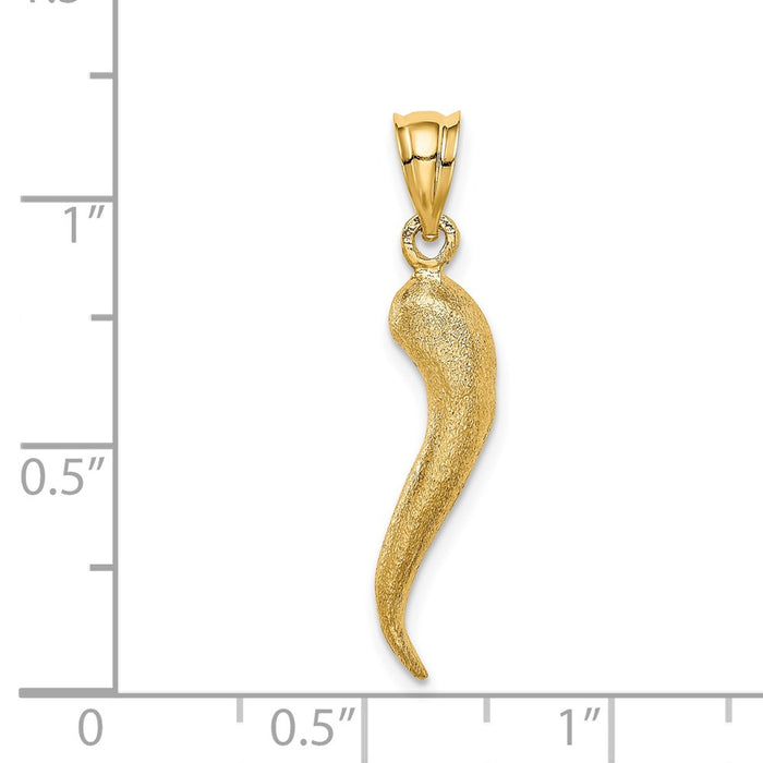 Million Charms 14K Yellow Gold Themed Brushed 3D Italian Horn Pendant