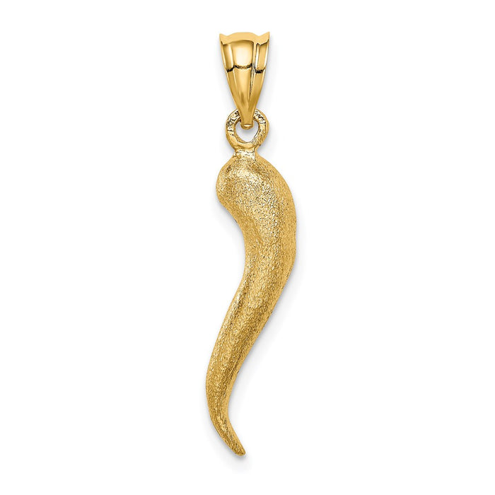 Million Charms 14K Yellow Gold Themed Brushed 3D Italian Horn Pendant