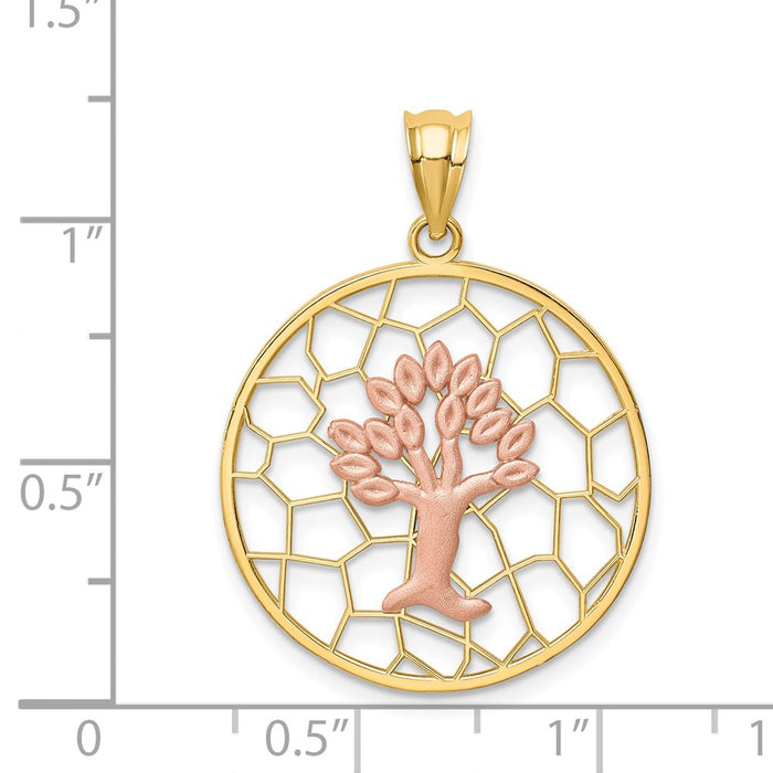 Million Charms 14K Two-Tone Brushed & Polished Tree Of Life Pendant