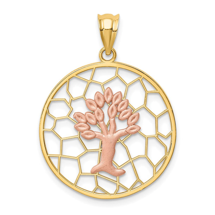 Million Charms 14K Two-Tone Brushed & Polished Tree Of Life Pendant