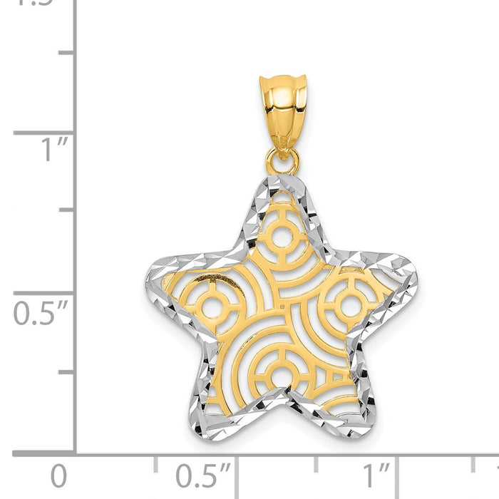 Million Charms 14K Yellow Gold Themed With Rhodium-plated Diamond-Cut Star Pendant