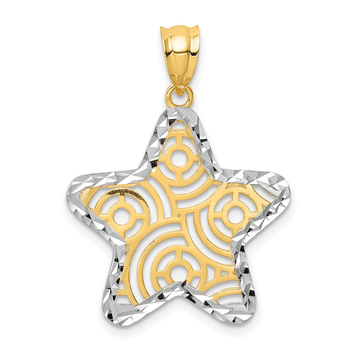 Million Charms 14K Yellow Gold Themed With Rhodium-plated Diamond-Cut Star Pendant