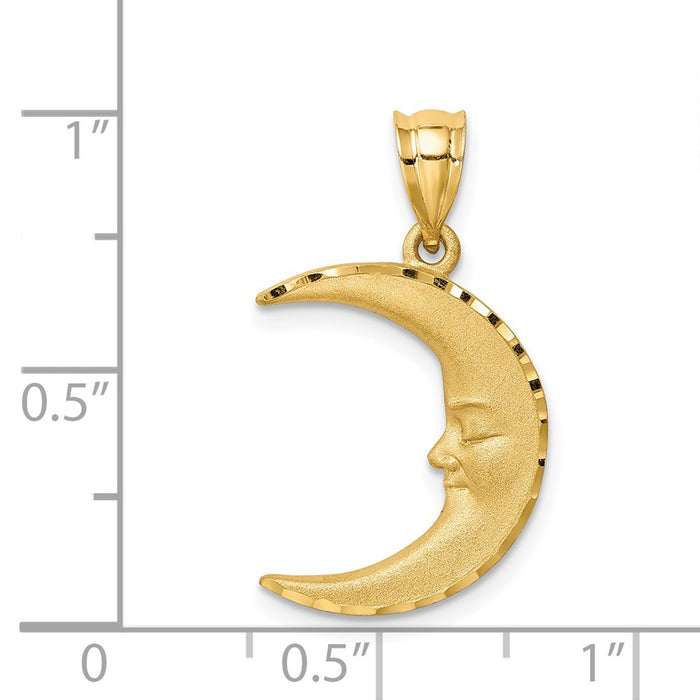 Million Charms 14K Yellow Gold Themed Satin Diamond-Cut Moon Pendant