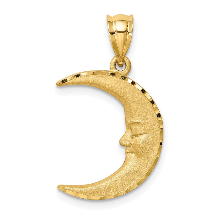 Million Charms 14K Yellow Gold Themed Satin Diamond-Cut Moon Pendant