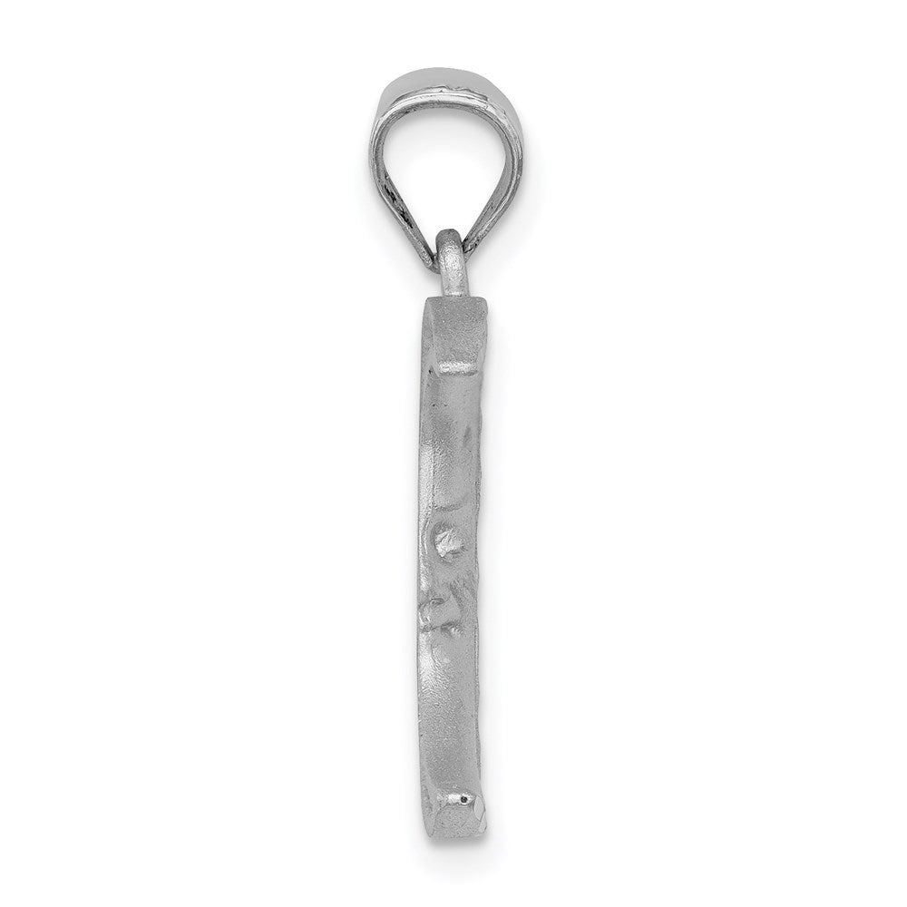 Million Charms 14K White Gold Themed Satin Diamond-Cut Moon Pendant