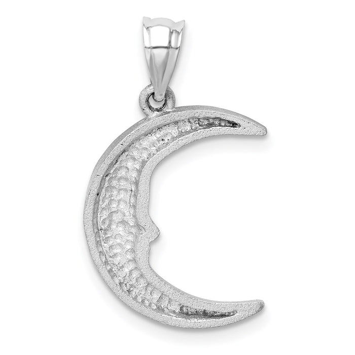 Million Charms 14K White Gold Themed Satin Diamond-Cut Moon Pendant