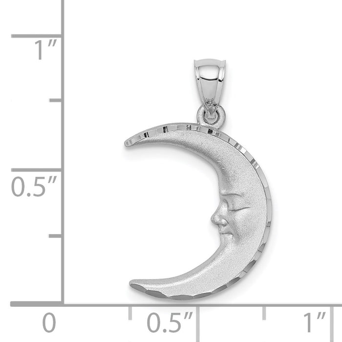 Million Charms 14K White Gold Themed Satin Diamond-Cut Moon Pendant