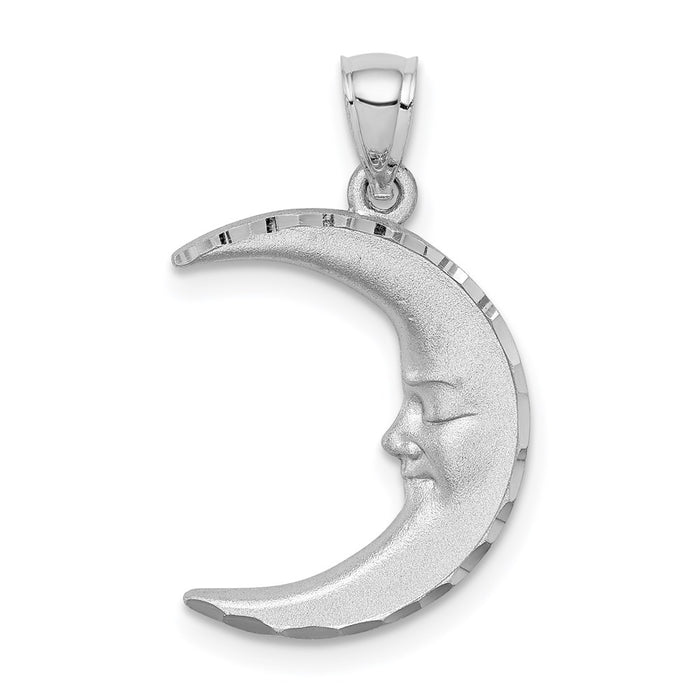 Million Charms 14K White Gold Themed Satin Diamond-Cut Moon Pendant