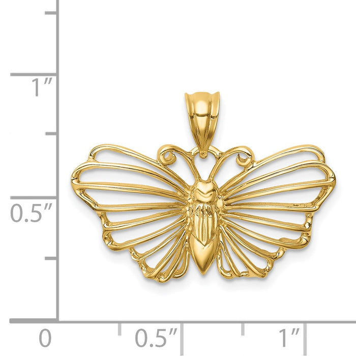 Million Charms 14K Yellow Gold Themed Polished Butterfly Pendant