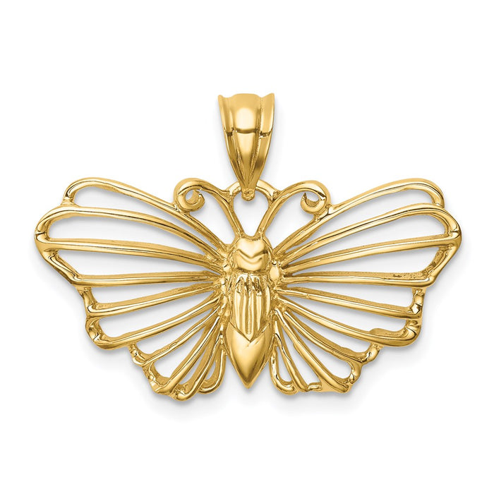 Million Charms 14K Yellow Gold Themed Polished Butterfly Pendant