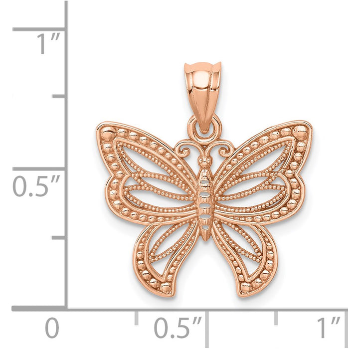 Million Charms 14K Rose Gold Themed Polished Butterfly Pendant