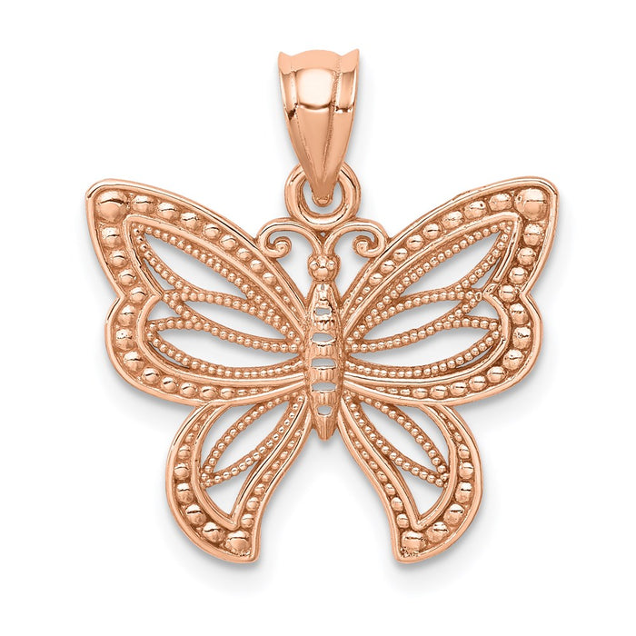 Million Charms 14K Rose Gold Themed Polished Butterfly Pendant