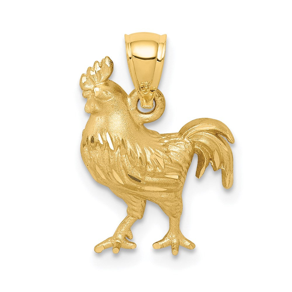 Million Charms 14K Yellow Gold Themed Satin Diamond-Cut Rooster Pendant