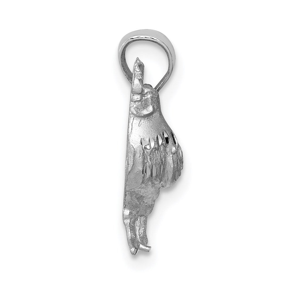 Million Charms 14K White Gold Themed Satin Diamond-Cut Rooster Pendant
