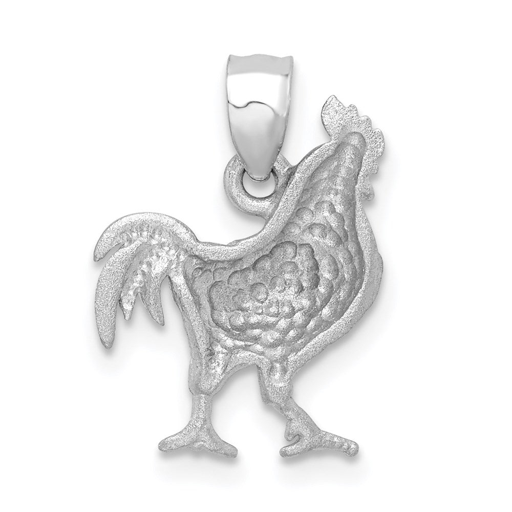 Million Charms 14K White Gold Themed Satin Diamond-Cut Rooster Pendant