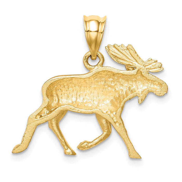 Million Charms 14K Yellow Gold Themed Brushed & Diamond-Cut Alaskan Moose Pendant