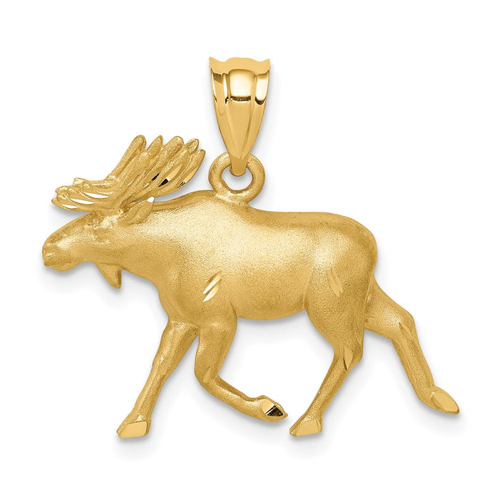 Million Charms 14K Yellow Gold Themed Brushed & Diamond-Cut Alaskan Moose Pendant