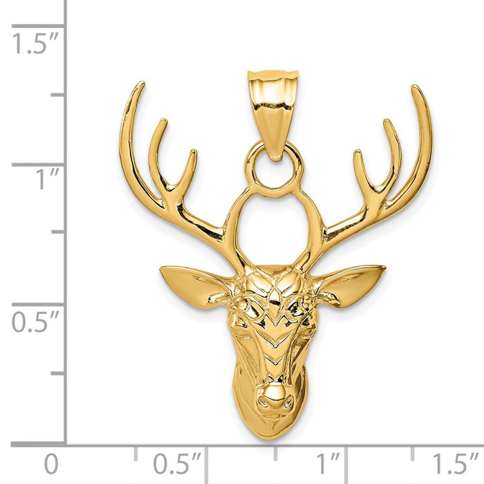 Million Charms 14K Yellow Gold Themed Polished Deer Head Pendant