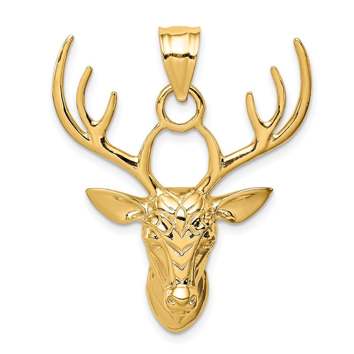 Million Charms 14K Yellow Gold Themed Polished Deer Head Pendant