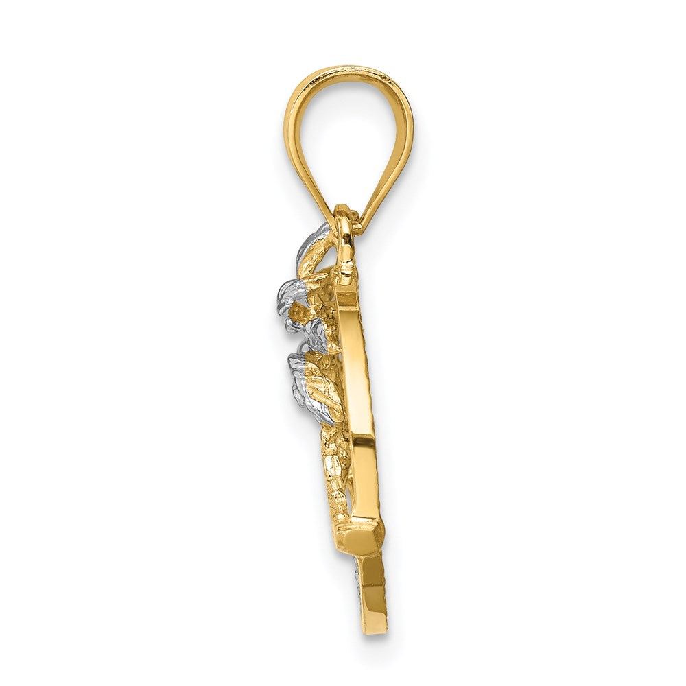 Million Charms 14K Yellow Gold Themed With Rhodium-plated Polished Palm Tree & Ship Pendant