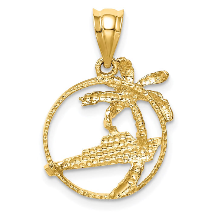 Million Charms 14K Yellow Gold Themed With Rhodium-plated Polished Palm Tree & Ship Pendant