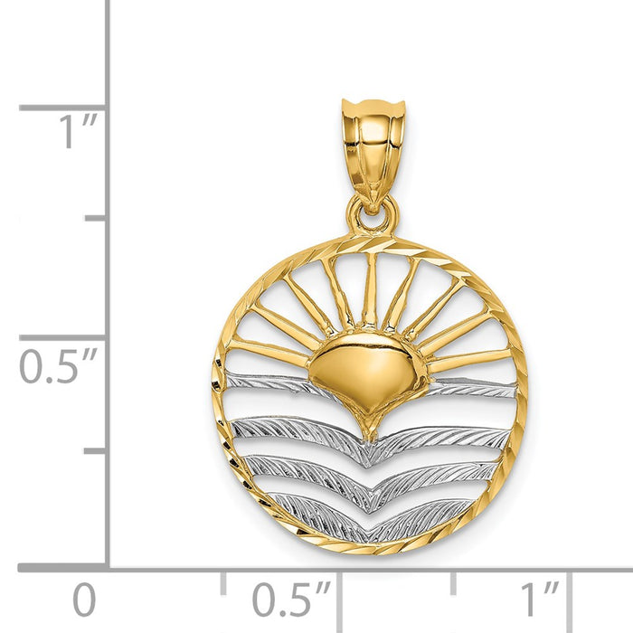 Million Charms 14K Yellow Gold Themed With Rhodium-plated Polished Sun Set Pendant