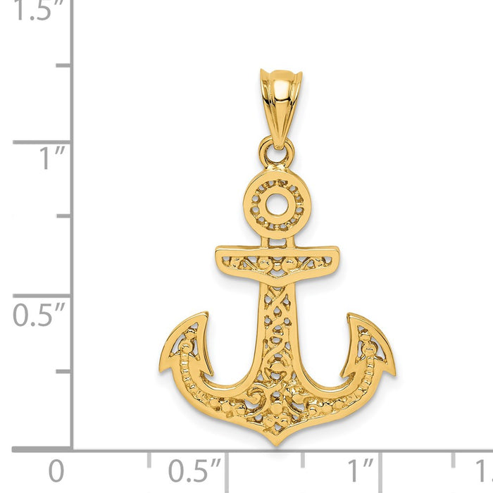 Million Charms 14K Yellow Gold Themed Polished Nautical Anchor Pendant