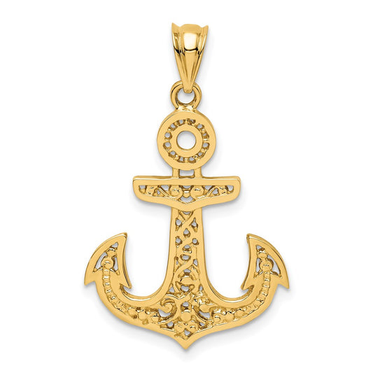 Million Charms 14K Yellow Gold Themed Polished Nautical Anchor Pendant