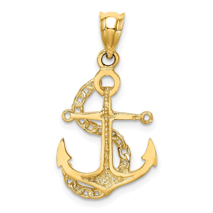 Million Charms 14K Yellow Gold Themed Polished Nautical Anchor & Chain Pendant