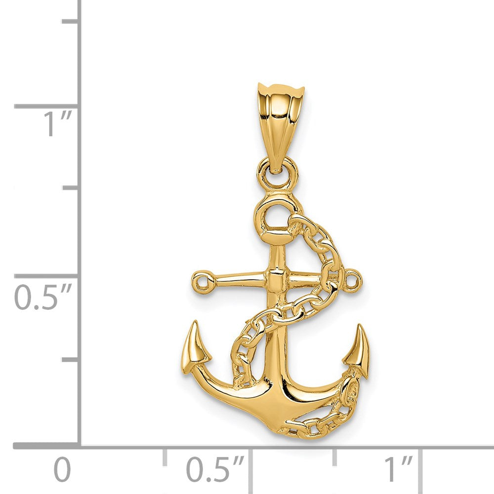 Million Charms 14K Yellow Gold Themed Polished Nautical Anchor & Chain Pendant