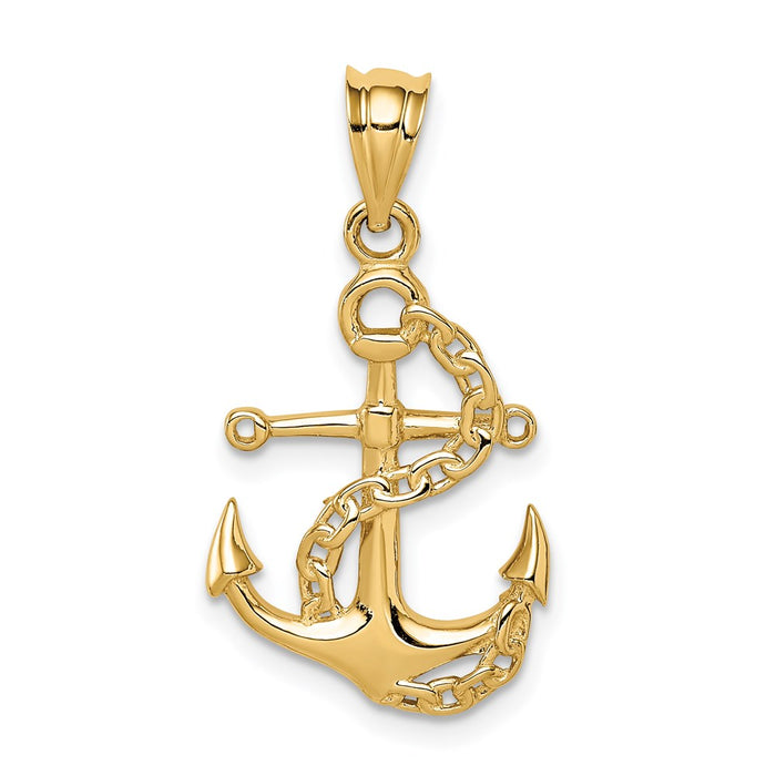Million Charms 14K Yellow Gold Themed Polished Nautical Anchor & Chain Pendant
